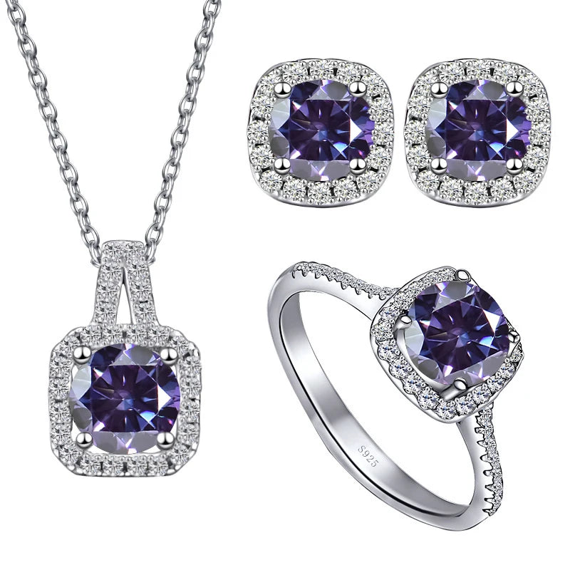 JoyceJelly S925 Sterling Silver jewelry for women 1 carat moissanite diamond 3 pieces set necklace ring earrings wedding party