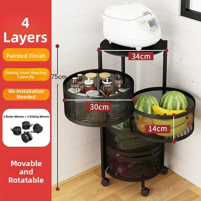 Home Use Rotating Multi-Layer Mobile Storage Ra Frie  Vegetable Fruit Storage elf Kitchen Organization No Installation