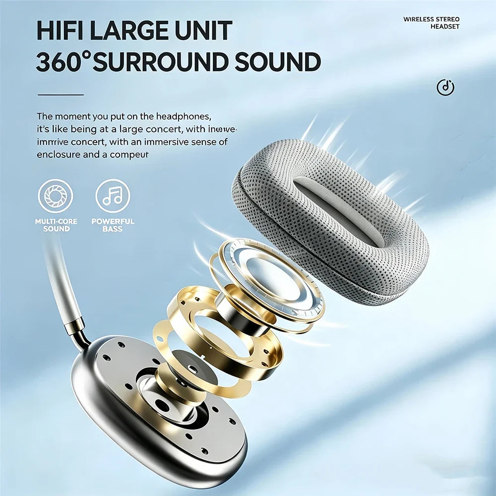 Bluetooth 5.3 Headphones with LED Screen 3.5mm AUX Over Ear Earphones HIFI Stereo Noise Cancelling Wireless Headsets