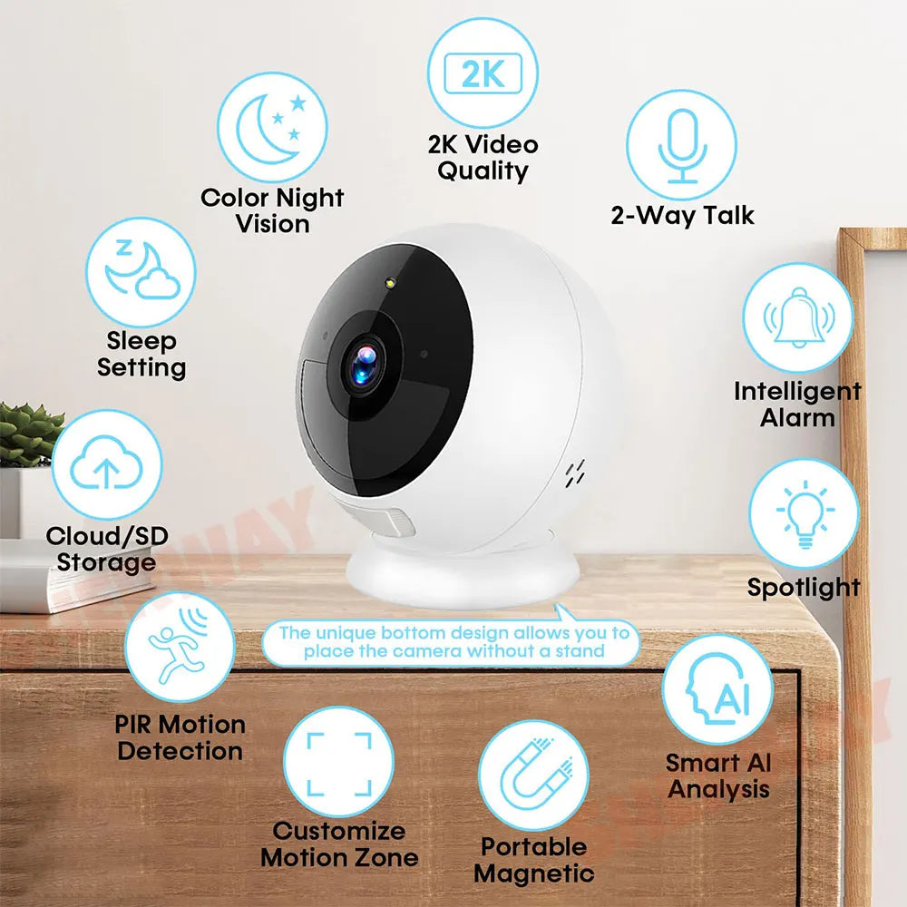 2K 5MP Wireless Security Camera - Magnetic Mount Battery Cam with AI Motion Detection, Indoor Outdoor HD Surveillance for Home