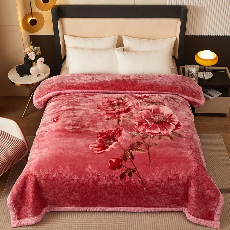 High End Printed Warm Winter Raschel Blanket for Bed Soft Warmth Thickened Single Double Quilts Skin Friendly Weighted Blankets