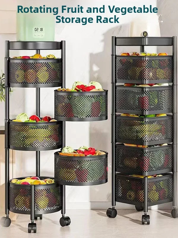 Home Use Rotating Multi-Layer Mobile Storage Ra Frie  Vegetable Fruit Storage elf Kitchen Organization No Installation