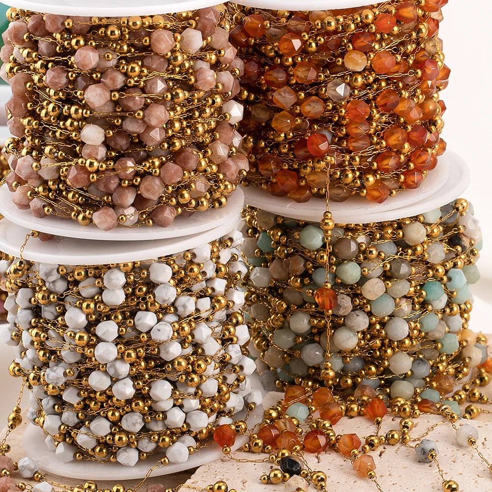 0.5 Meter 1 Meter Stainless Steel Irregular Stone Beaded Chain for DIY Boho Necklaces Handmade Bracelets Jewelry Making Supplies