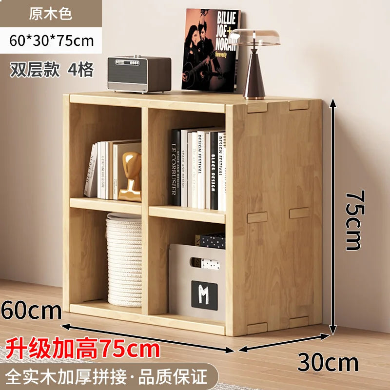 Solid Wood Short Bookshelf Floor Storage Cabinet Grid Organizer Shelf for Living Room Home & Kindergarten Display Unit