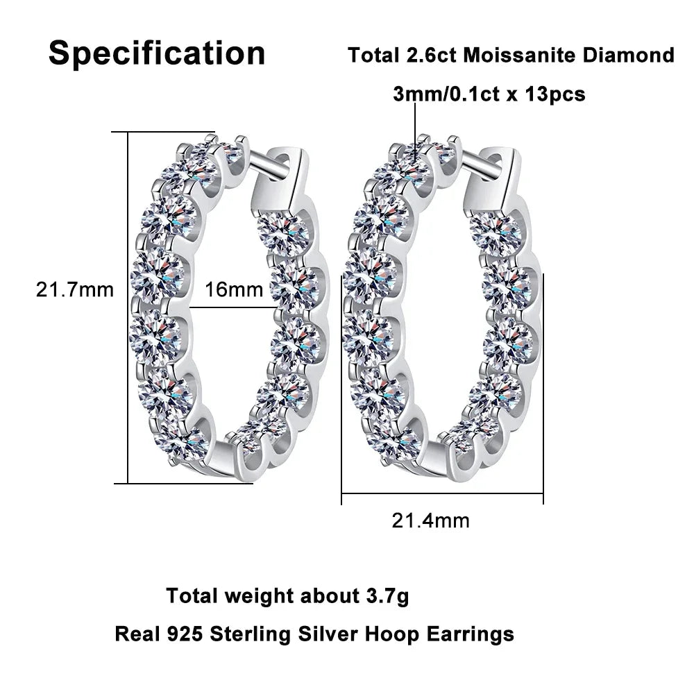 3mm Full Moissanite Hoop Earrings for Women Sparking D Color Lab Diamond 925 Sterling Silver Earring Party Wedding Jewelry Gifts