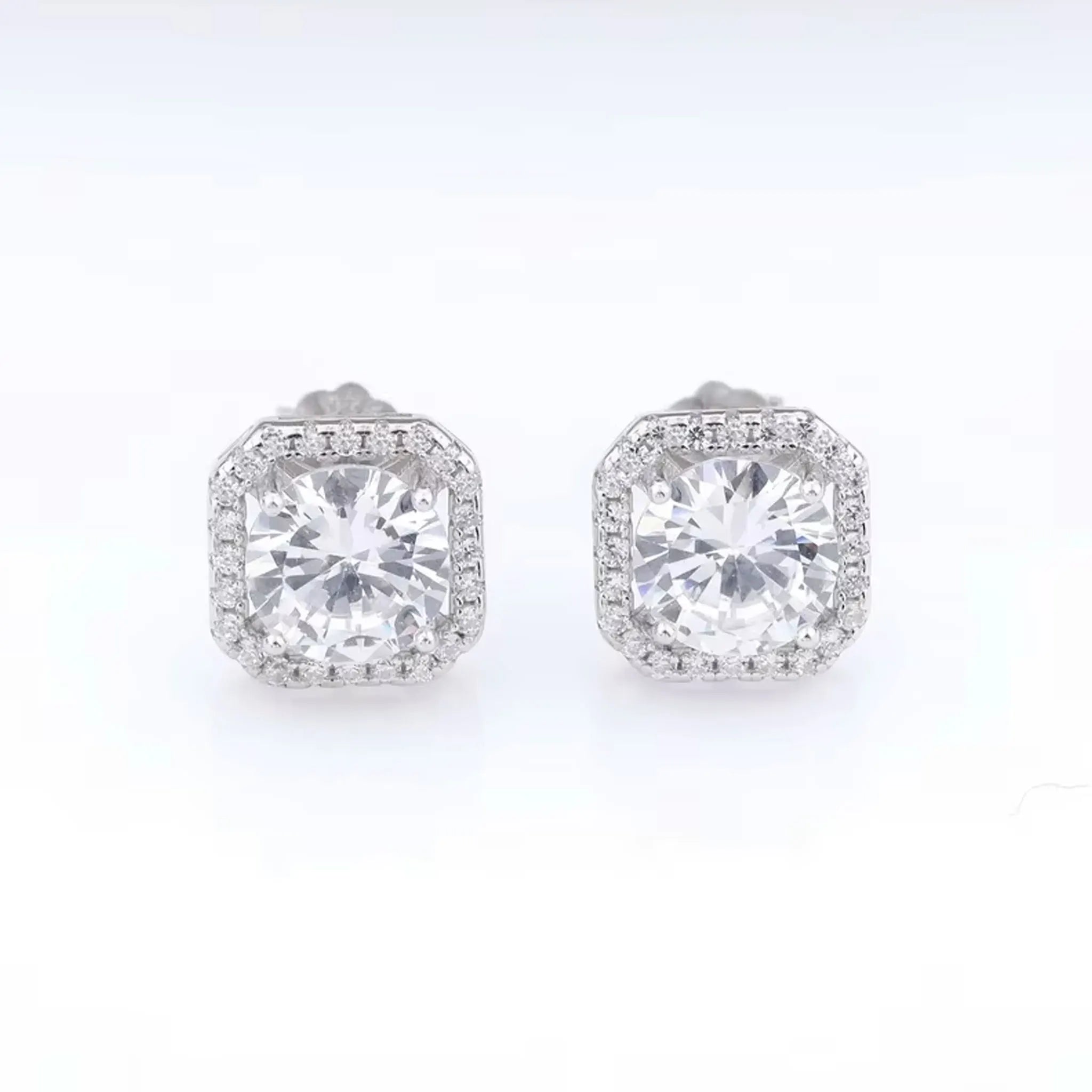 Real Moissanite Square Stud Earrings 0.5ct 1ct D Color VVS1 Pure 925 Sterling Silver for Women Wedding Fine Jewelry