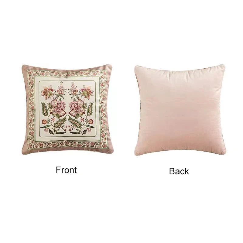 Pink Printed Fringed Pillow Cases Retro Light Luxury Pillow Cover Decorative Soft Dutch Velvet Round Cushion Cover Home Dector