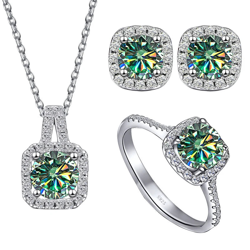 JoyceJelly S925 Sterling Silver jewelry for women 1 carat moissanite diamond 3 pieces set necklace ring earrings wedding party