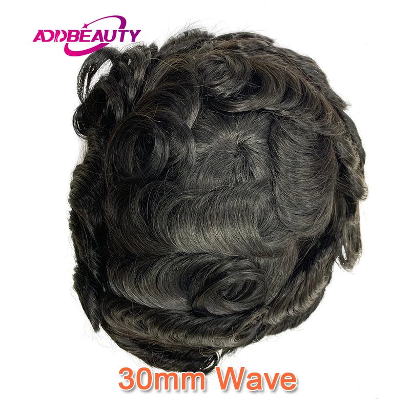 4mm Wave Afro Human Hair Wigs for Men Thin Skin Curly Male Toupee Human Hair PU 0.14cm Man's Wigs Capillary With Knots Natural