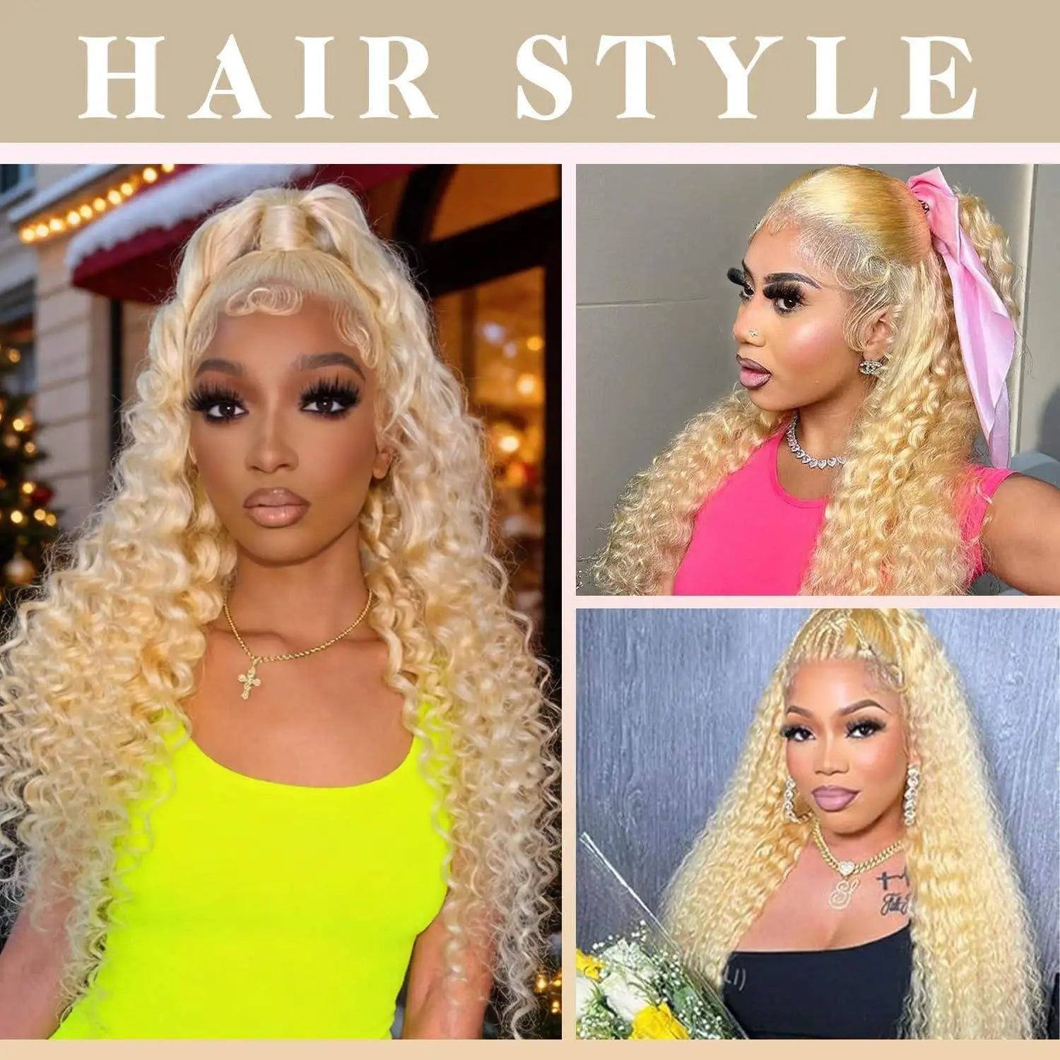 200% 250% Density 613 Blonde Lace Front Wigs Deep Wave Human Hair 13x4 Hd Lace Frontal Wig Pre Plucked Brazilian Ponytail Human Hair Lace Frontal Wig For Women Ready to Wear On Clearance Sale Pre Plucked Wig Party Work