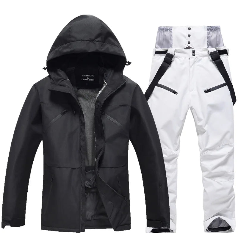 NEW Fashion Men Women Winter Ski Suit Windproof Waterproof Snowboard Jacket and Pants Snow Clothes Female Skiwear Pure White