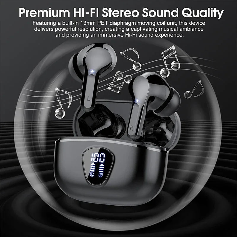 Wireless Ear Buds BT5.4 with LED Display IP7 Earphones HiFi Stereo Earbuds ENC Noise Cancelling Headphones with 48H Play Time