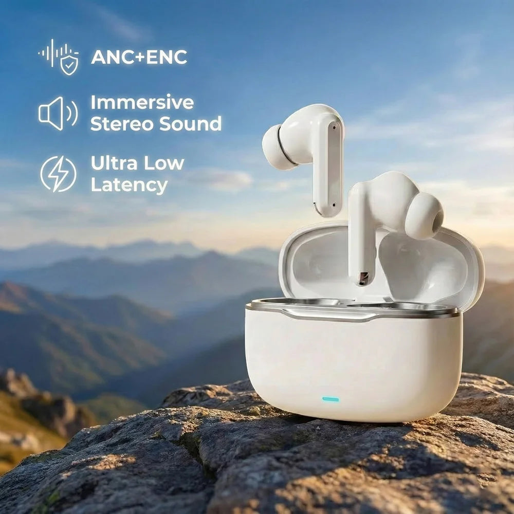 TWS Bluetooth 5.4 Earbuds ANC+ENC Noise Cancelling Wireless Headphones HiFi Stereo Gaming Headset with Mic for Sports Running