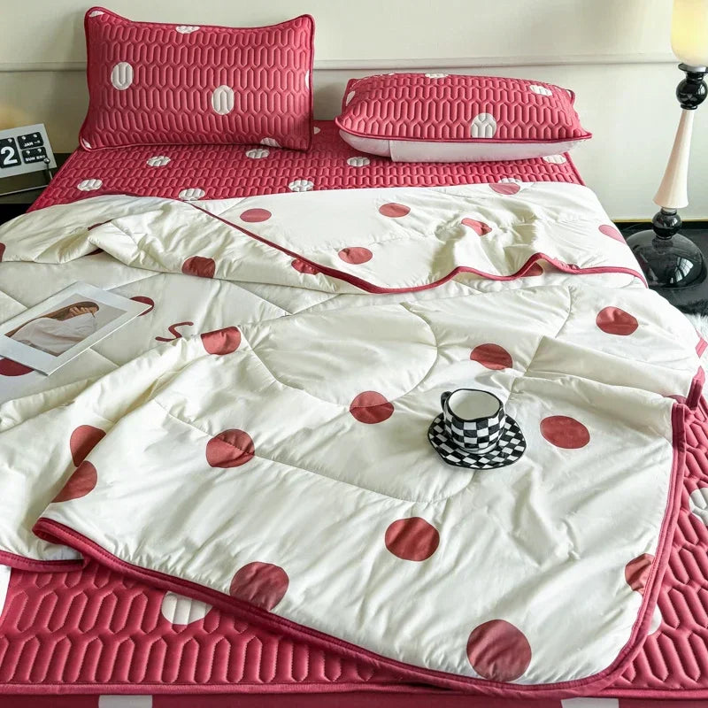Cooling Summer Comforter Bedding Sets Double Sided Cool Feeling Fabric Duvet Summer Blanket Ice Silk Fitted Sheet and Pillowcase