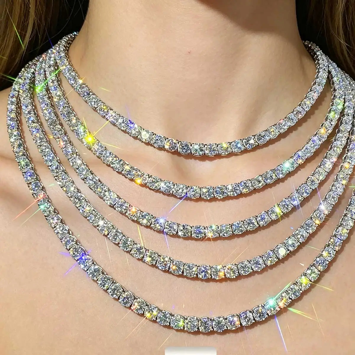 925 Sterling Silver Vvs Moissanite Tennis Chain Fine Jewelry 3mm 4mm 5mm Iced Out Diamond Tennis Chain Necklace For Men Women