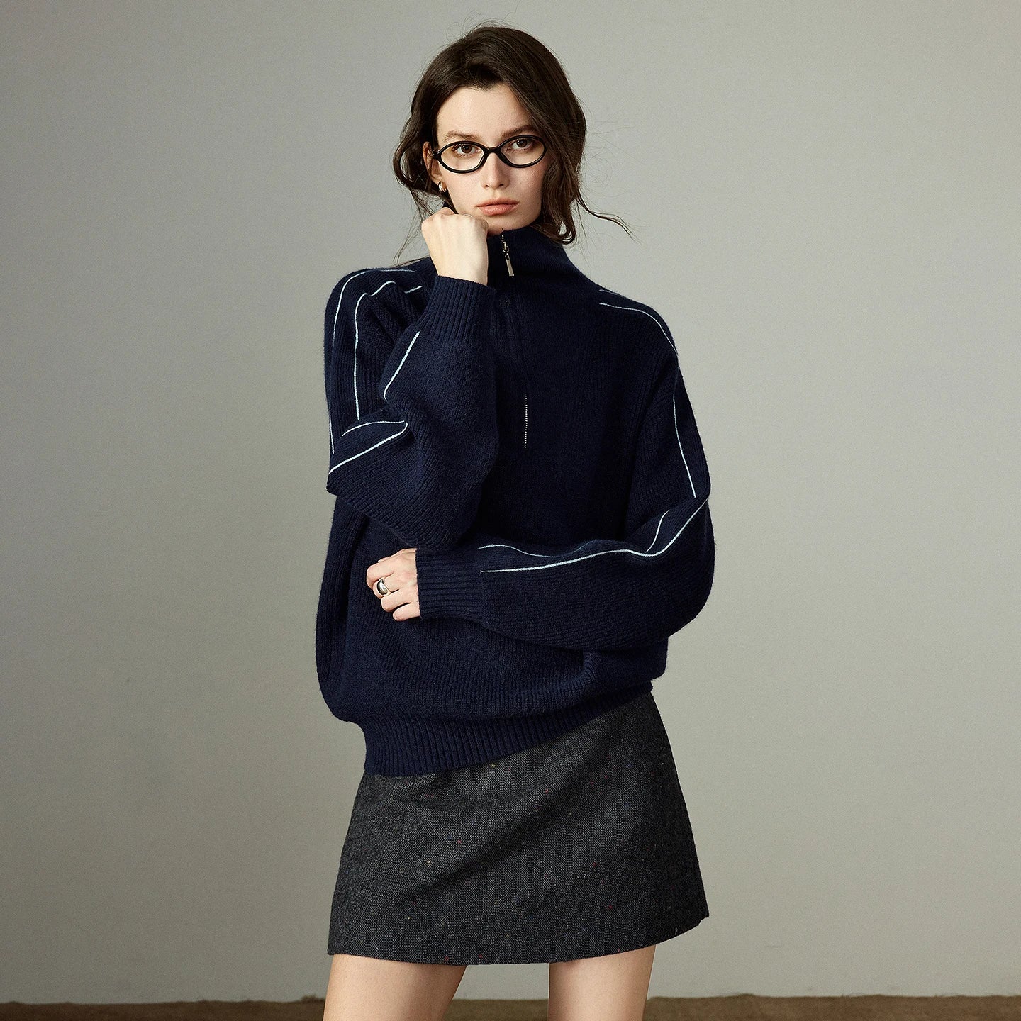 TOYOUTH Women Sweaters 2025 Winter New Zip High Collar Retro Sporty Arctic Fleece Warm Tops