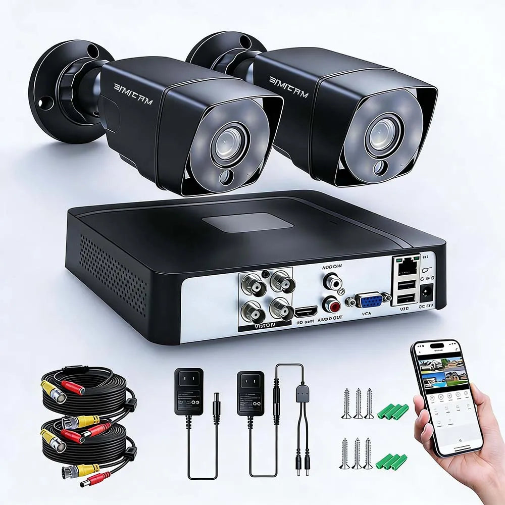 H.265+ 4CH 1080P 720P Security Camera System With 2pcs 2MP Surveillance Camera Home Outdoor Indoor Night Vision Motion Detection