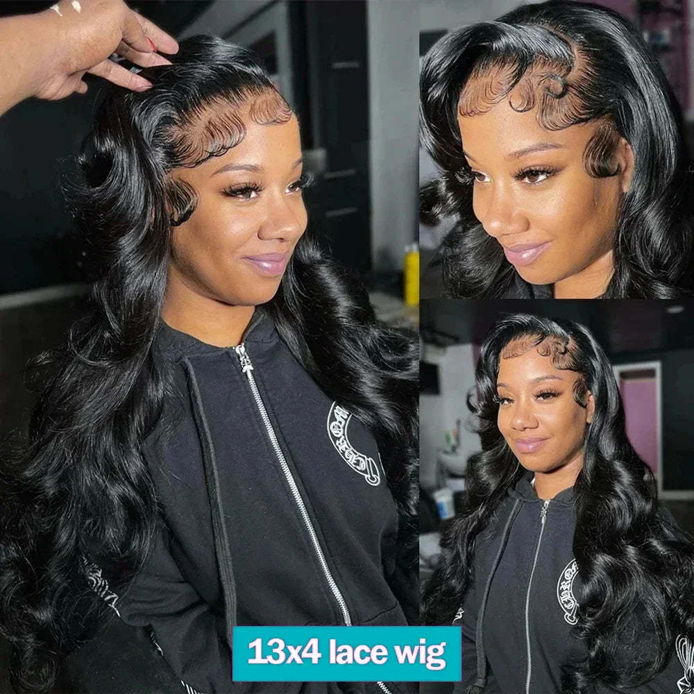 100% Human Hair 13x6 Lace Frontal Wigs Body Wave HD 13x4 Lace Front Wig Black Loose Water 30 40 Inch Black