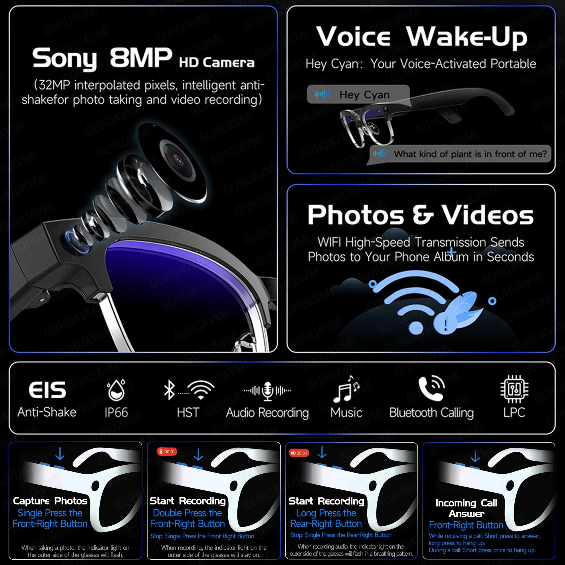 2026 New Fashion Smart Glasses With Camera Video Recording AI Photo Recognition Bluetooth Call Translation Voice Sunglasses Men