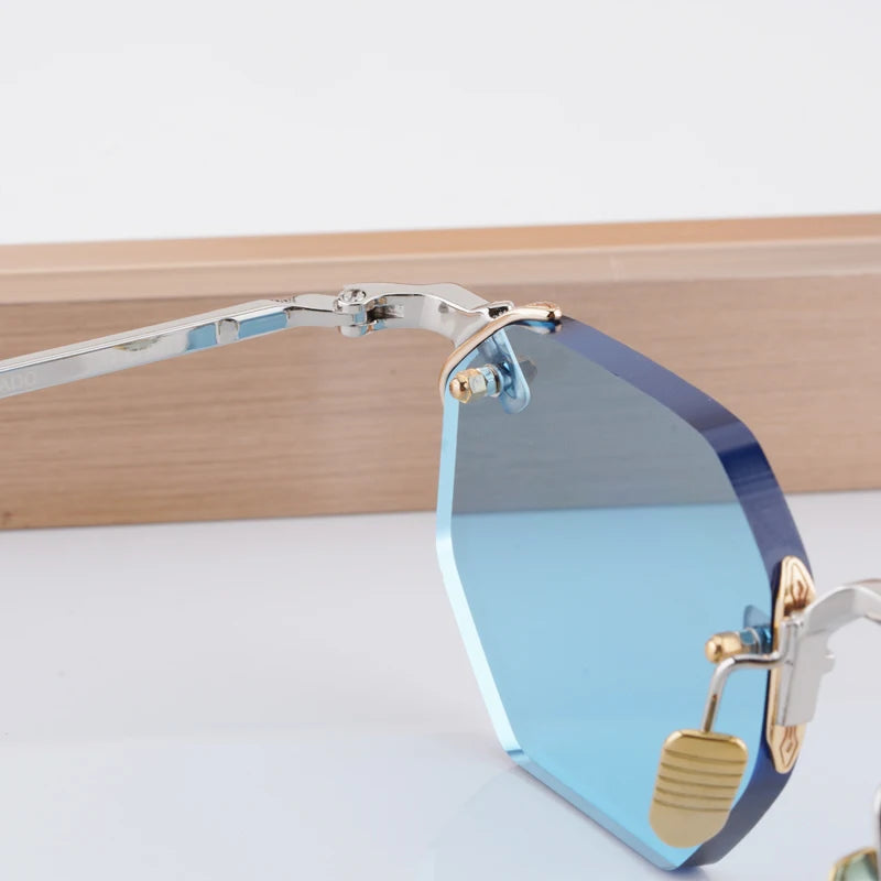 Boundless Light Luxury Sunglasses for Men Women Alloy Irregular Square Handmade Brand Design UV400 Top Quality Rimless with Case
