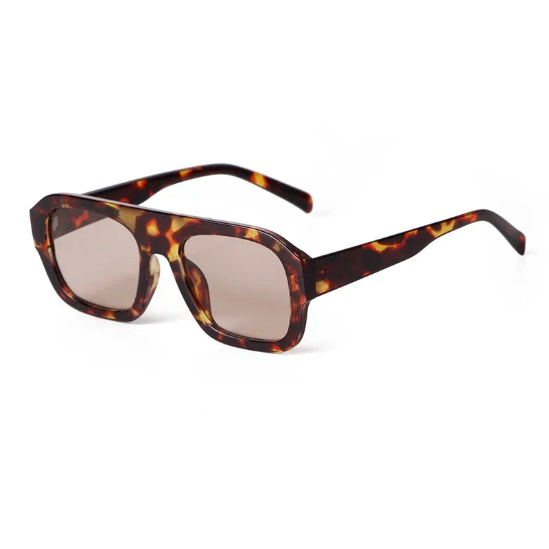 Chic Oversized Women Square Sunglasses Brand Design 2025 Trendy Flat Top Tortoise Shell Blue Lens Sun Glasses Eyewear Female UV