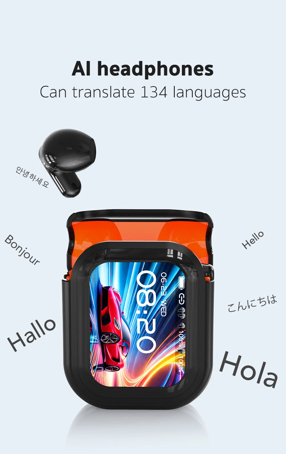 Translator HTC NE20 New Bluetooth 6.0 Wireless Headphones Translation Earphones IPX4 Waterproof Rating Long Battery Life