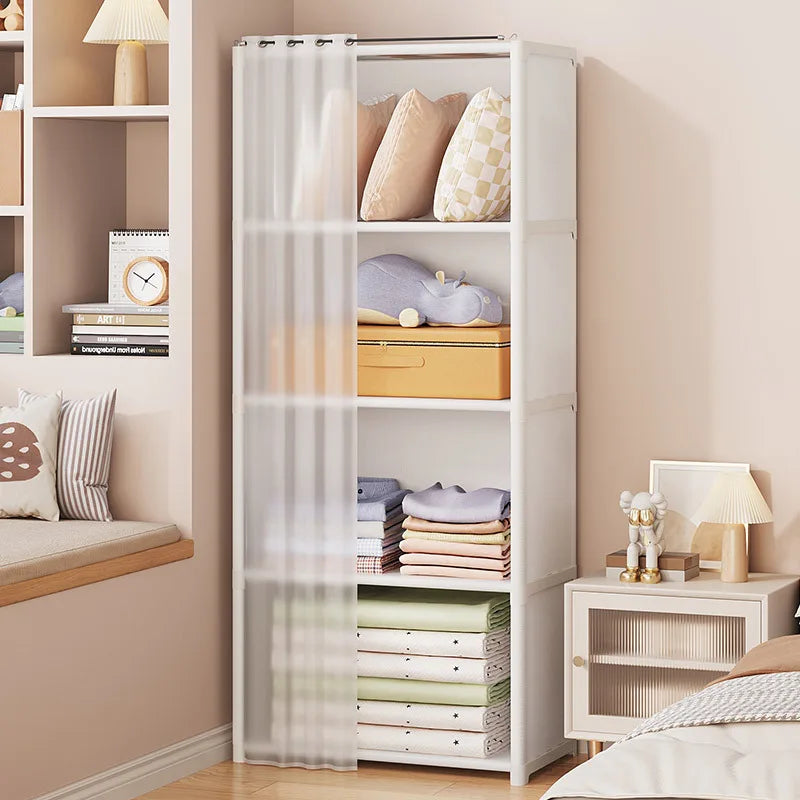 Multi-layer Storage Rack Dustproof Wardrobe Storage Cabinet Multifunctional with Curtains Portable Clothes Organizer Cabinet