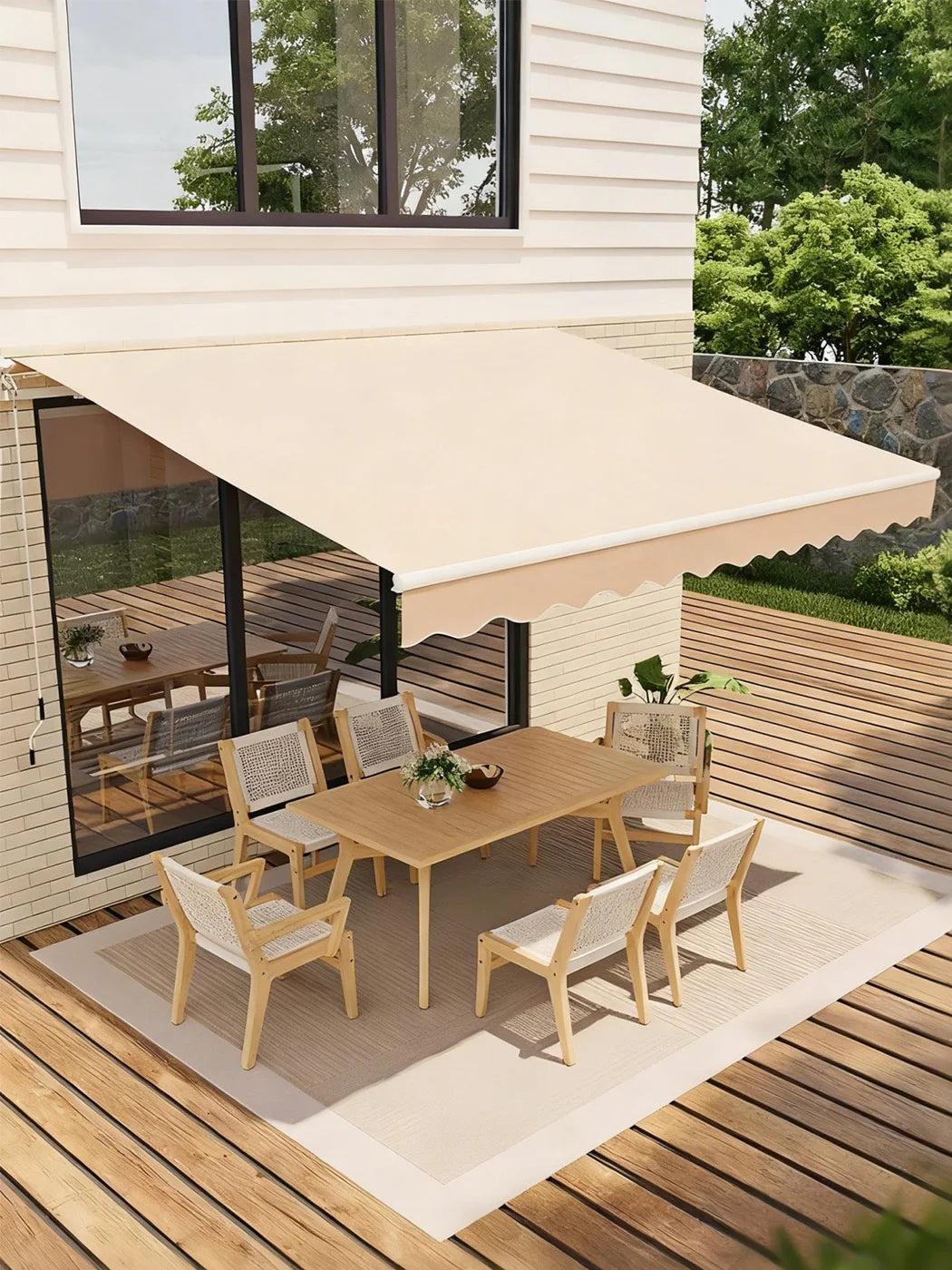 3x2.5m Retractable Patio Awning, Manual Crank Sun Shade With Waterproof Uv50+ Fabric & Aluminum Frame For Balcony Garden Outdoor