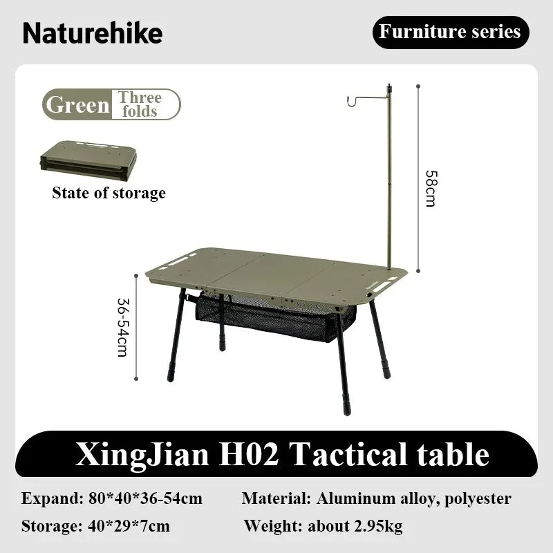 Naturehike H02 IGT Table Camping Multifunctional Tactical Table Height Adjustable Desk Kitchen Folding Table BBQ Picnic