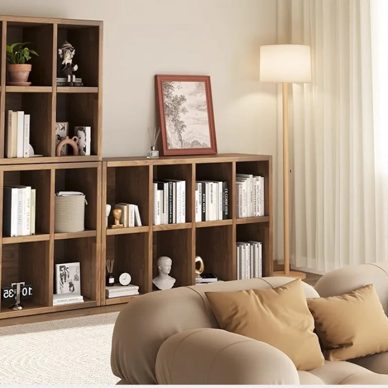 Solid Wood Short Bookshelf Floor Storage Cabinet Grid Organizer Shelf for Living Room Home & Kindergarten Display Unit