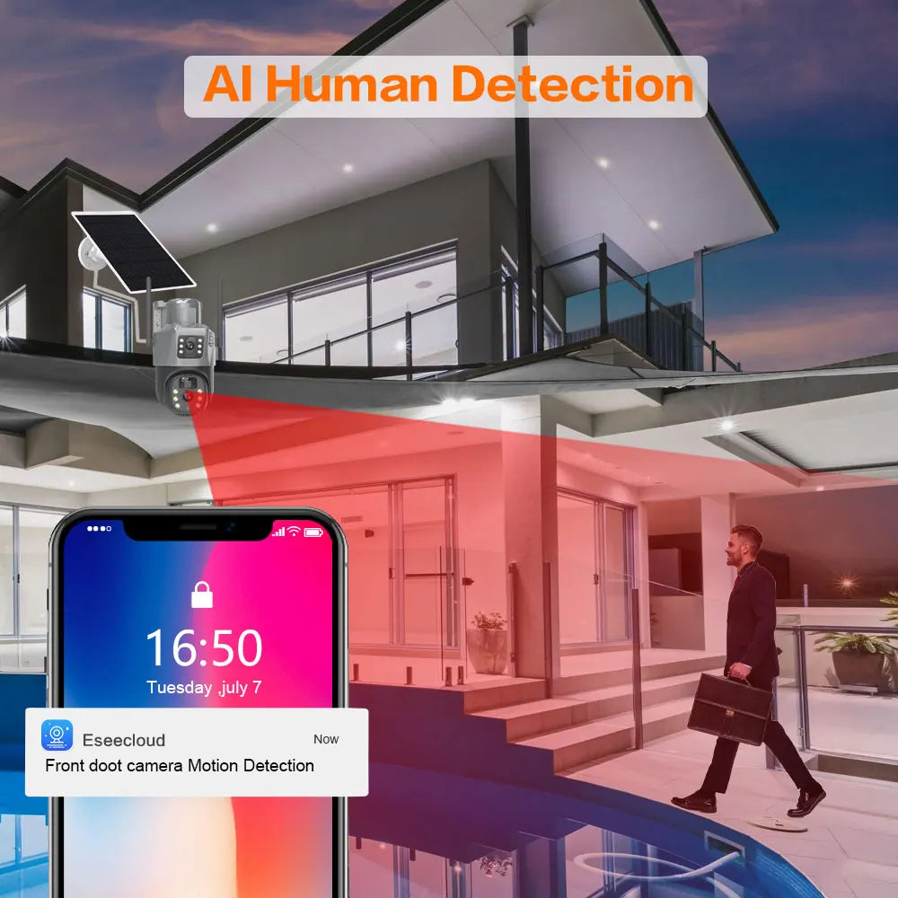 4K 8MP Solar PTZ Camera WIFI Dual Lens Security CCTV Zoom Humanoid Tracking Record Outdoor Wireless Surveillance Cam 128 TF Card