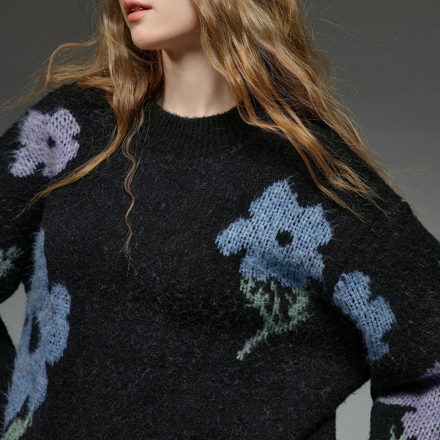 TOYOUTH Women Sweaters 2025 Winter NewAsymmetric Glutinous Rice Velvet Warm Flower Intarsia Top