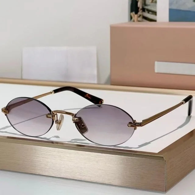 New Oval Rimless Sunglasses For Women Brand Desinger Fashion Ladies Small Eyeglasses Girls Travel Driving Goggles SUN GLASSES