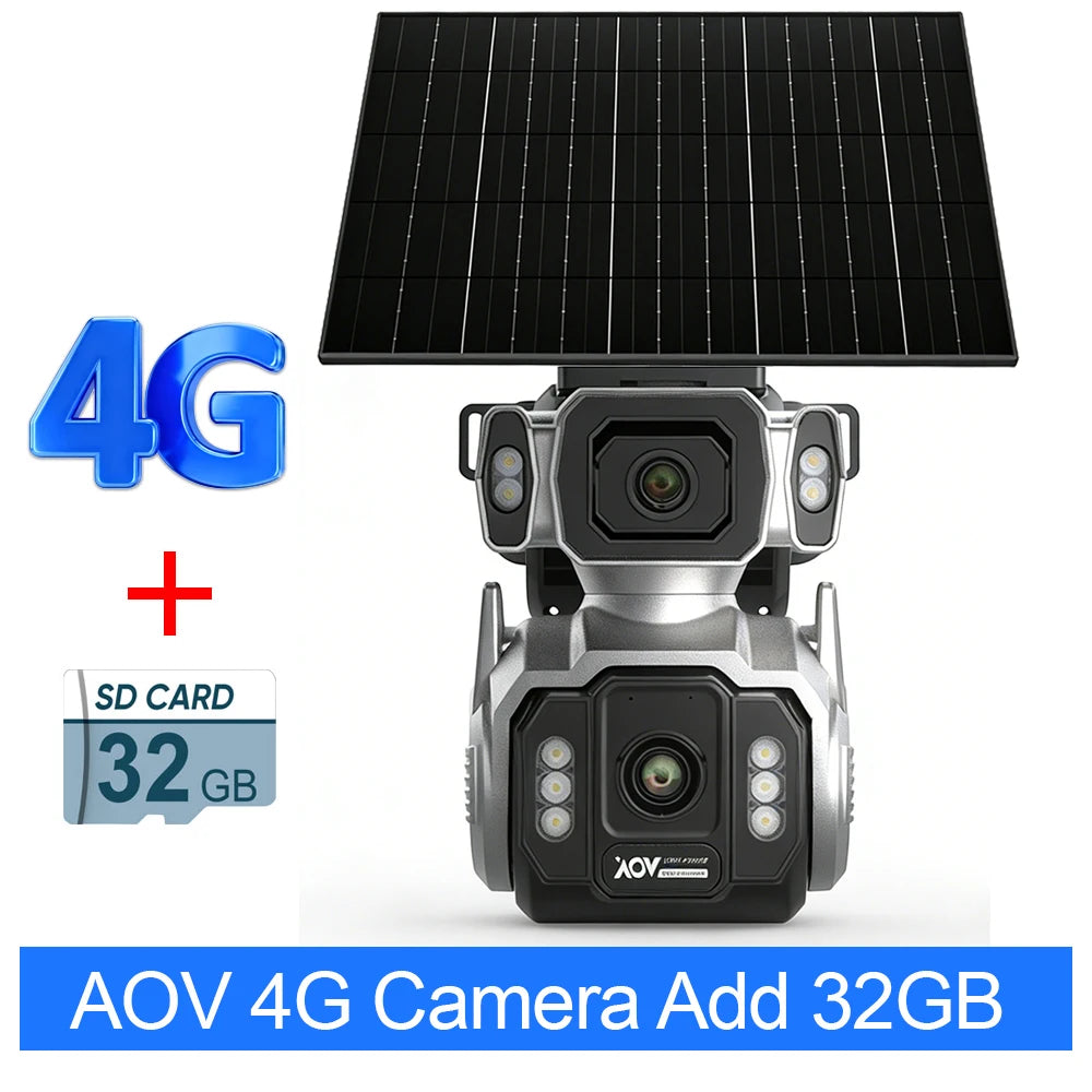 10MP 4G AOV Solar Cameras 12X Optical Zoom Dual Screen Outdoor Security Cameras 24/7 Video Recording Auto Tracking CCTV Hieasy