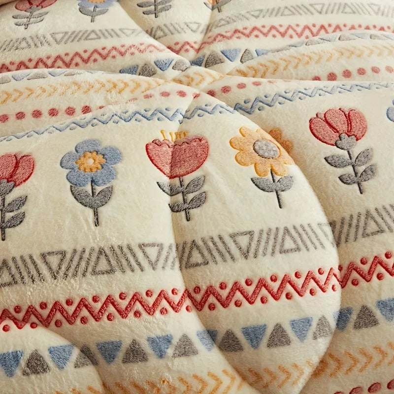 Bohemian Style Thick Warm Winter Blankets for Bed King Queen Size Snowflake Velvet Comforter Floral Pattern Weight Plush Blanket
