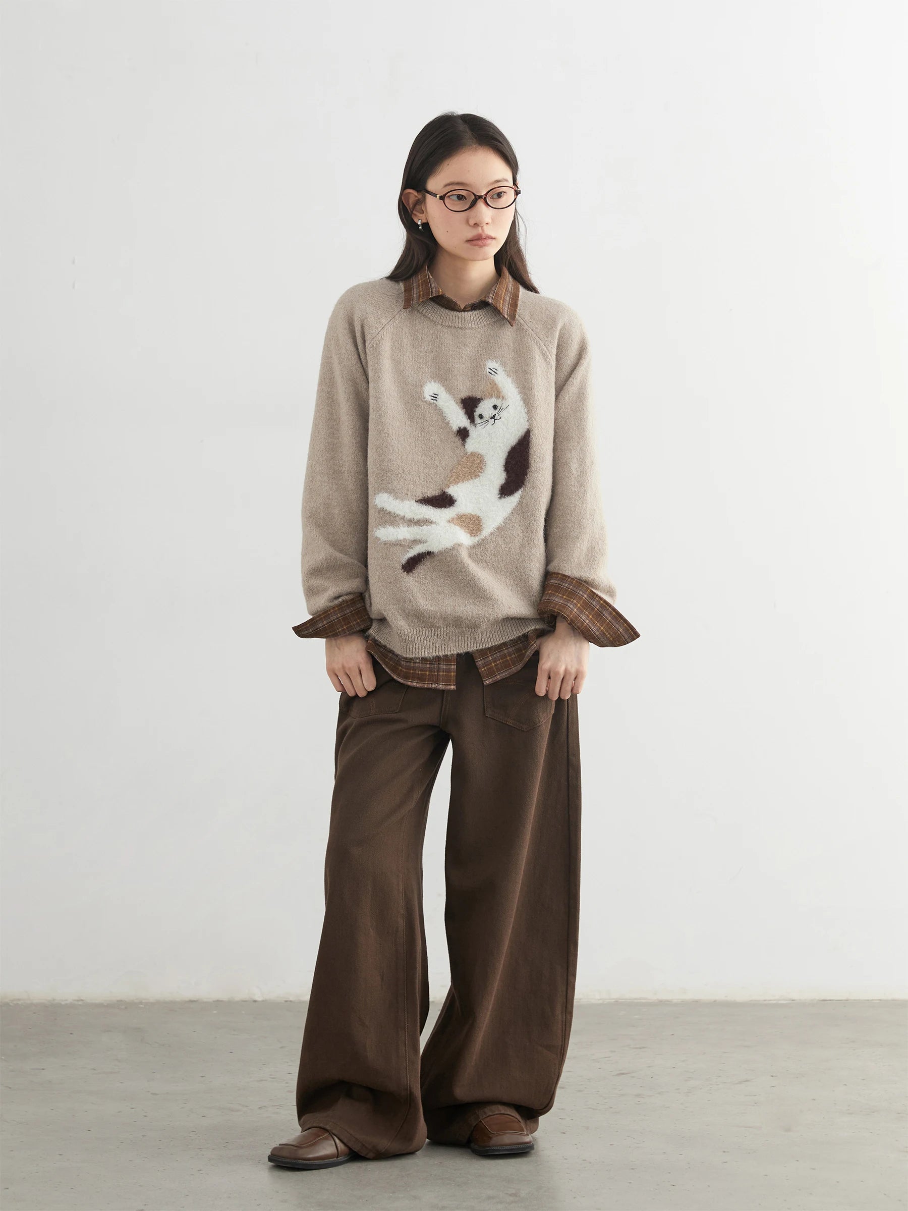 CHIC VEN Women Sweaters Loose Casual O Neck Knitted Cartoon Cat Warm Knitting Jumper Female Jumpers Pullovers Autumn Winter 2025
