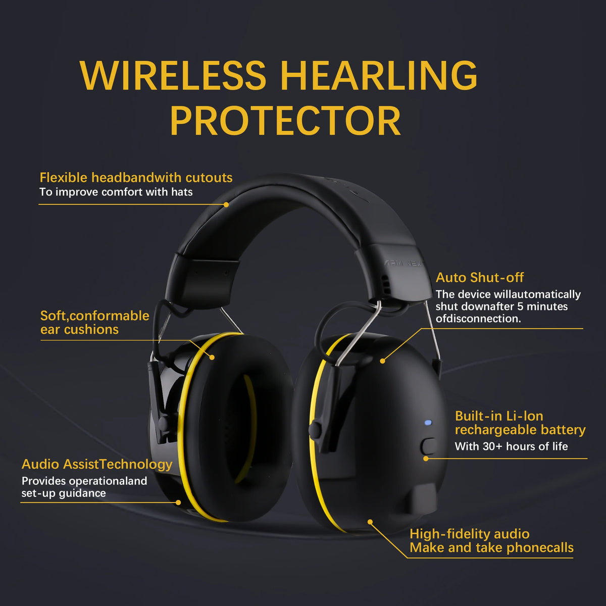 BT1 Bluetooth 5.4 Shooting Ear Protection Earmuff, Active Noise Canceling, Hearing Protection for Workshop,Mowing,Shooting