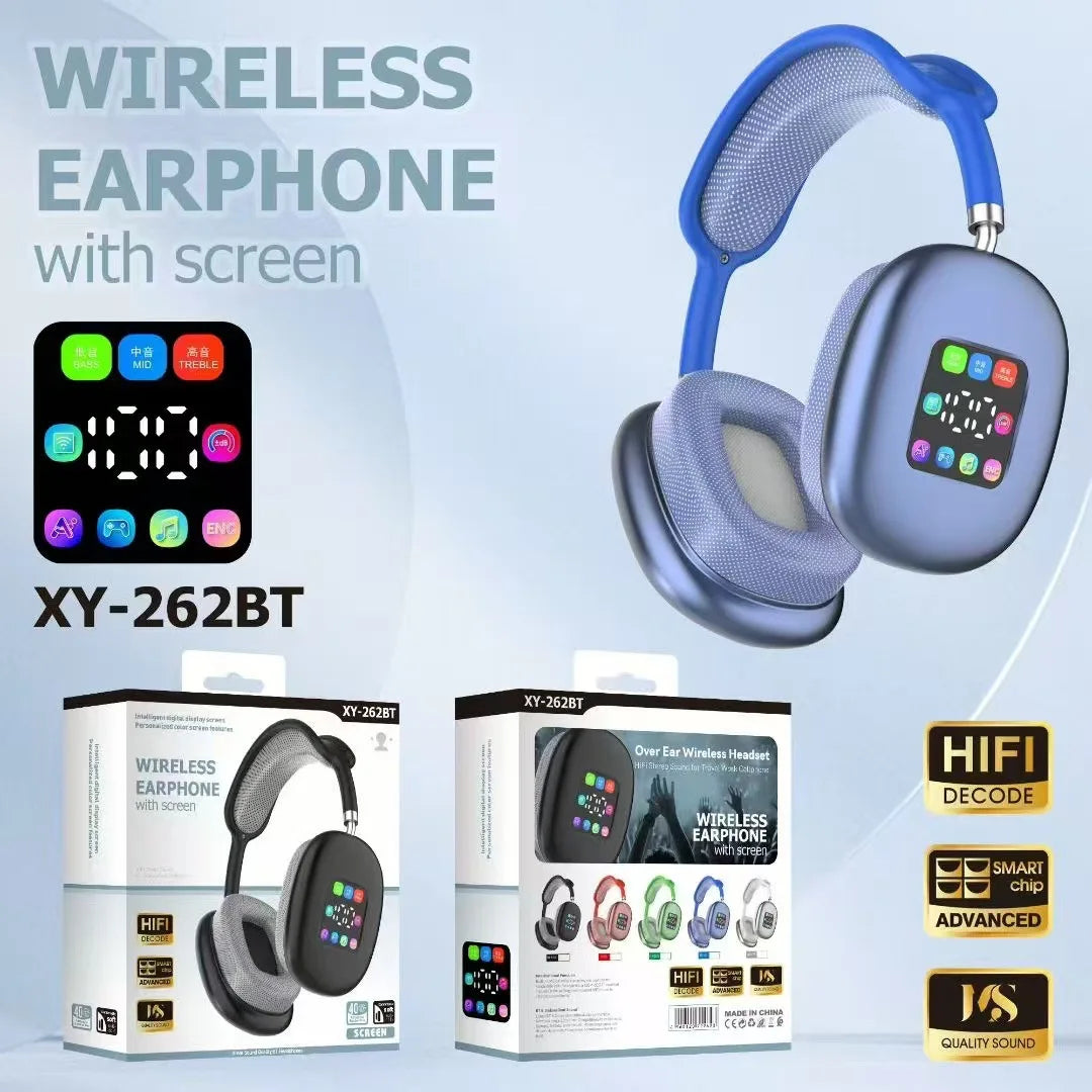 Bluetooth 5.3 Headphones with LED Screen 3.5mm AUX Over Ear Earphones HIFI Stereo Noise Cancelling Wireless Headsets