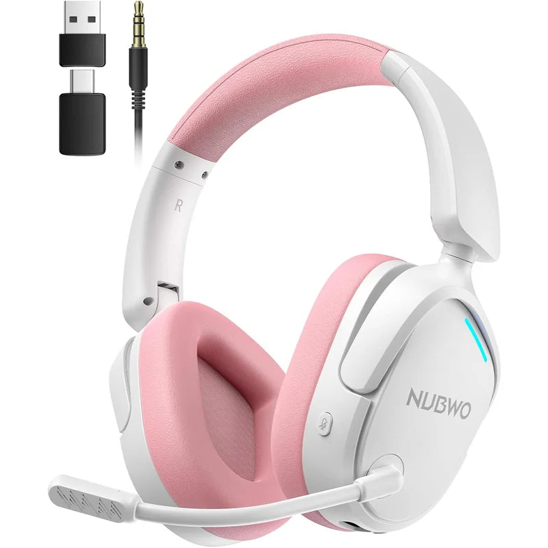 NUBWO Wireless Gaming Headset Dual 2.4G & Bluetooth Simultaneous Gaming Headphones Noise-Canceling Mic Comfortable Foldable