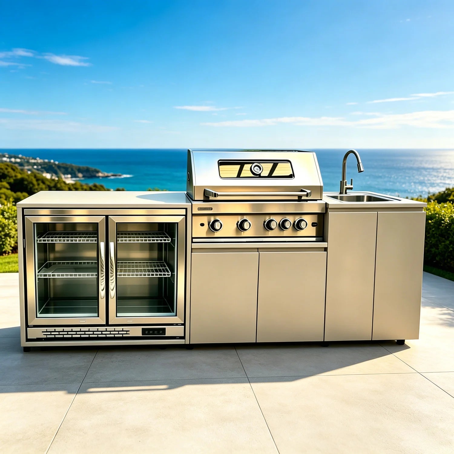 For Backyard Patio Garden Outdoor Kitchen Cabinets 304 Stainless Steel With Grill Cooktop Sink Fridge Rolling Movable On Wheels