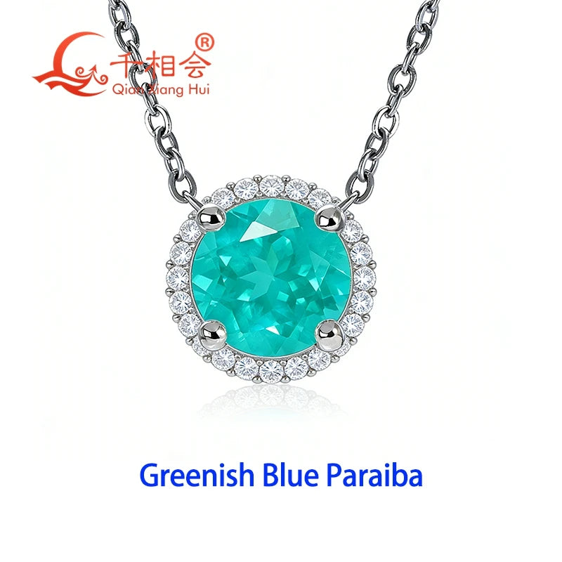 Luxury 925 Sterling Silver Necklace Paraiba YAG Gemstone with Moissanite Halo Pendant Neon Blue Paraiba Fine Jewelry for Women
