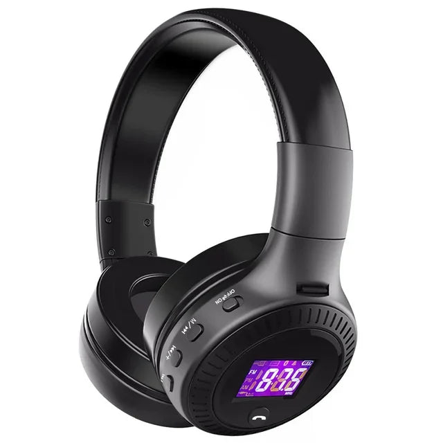 B19 Bluetooth Headphones with Fm Radio LCD Screen Hifi Bass Stereo Earphone Wireless Headset with Mic Support TF/sd Card