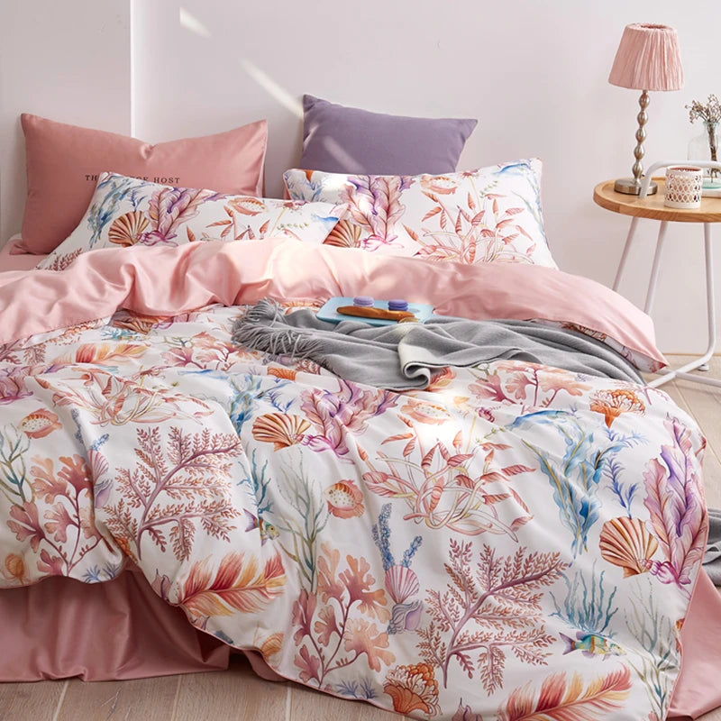 Flower Bird Digital Printing Bedding Sets 600TC Egyptian Cotton 4pcs Bed Linen Duvet Cover Set Luxury Bed Sheets Pillowcases #s