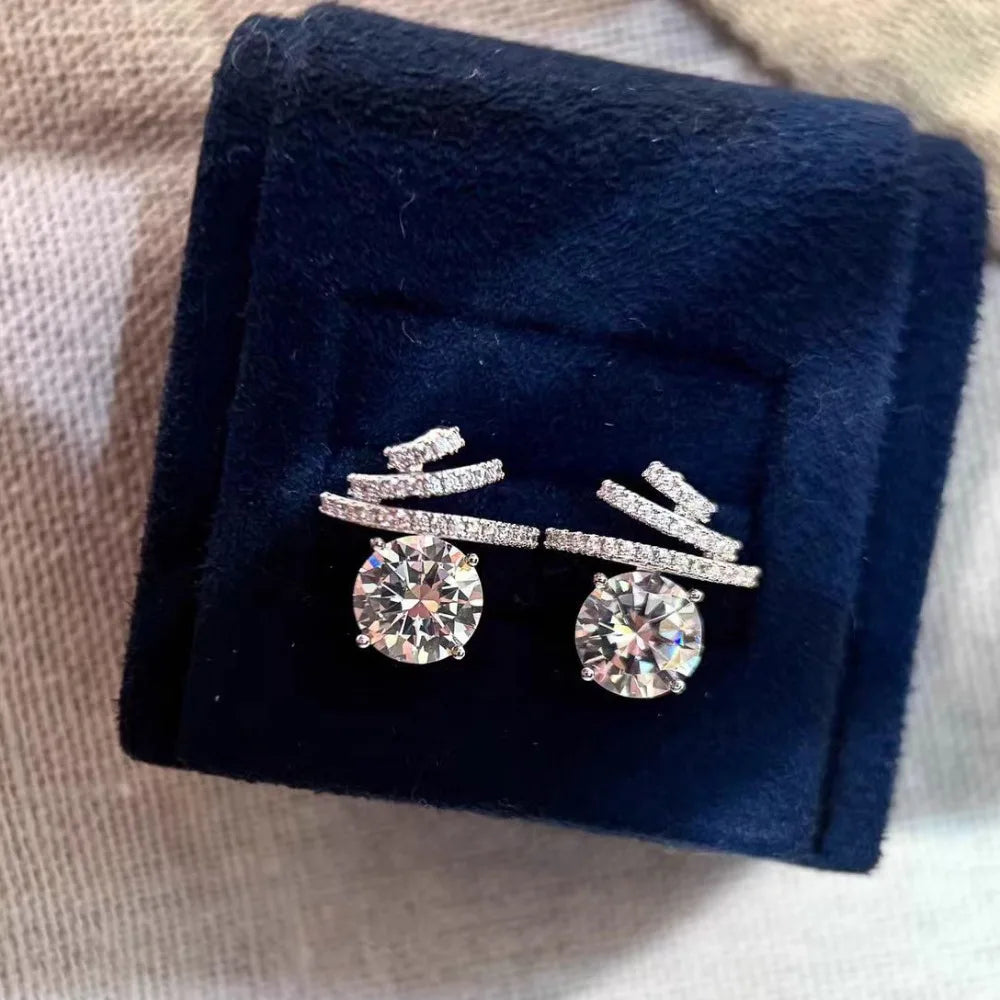 GXTRS 4CTTW Real Moissanite S925 Silver Stud Earrings For Women Sparkling Lab Diamond Wedding Party Ear Studs Fine Jewelry Gifts