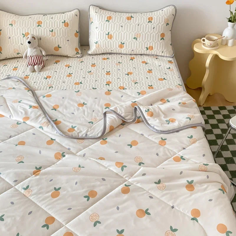Cooling Summer Comforter Bedding Sets Double Sided Cool Feeling Fabric Duvet Summer Blanket Ice Silk Fitted Sheet and Pillowcase