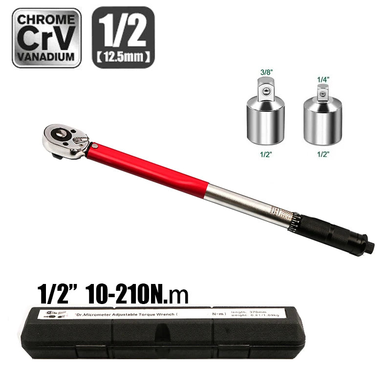 10-210N.m Torque Wrench 1/2"  Precise Reversible Ratchet Torques Key Professional Bicycle Motorcycle Car Automotive Tool