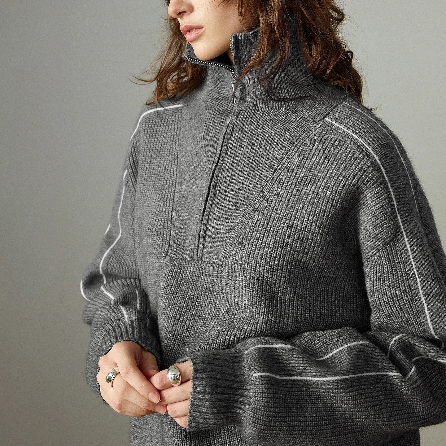 TOYOUTH Women Sweaters 2025 Winter New Zip High Collar Retro Sporty Arctic Fleece Warm Tops