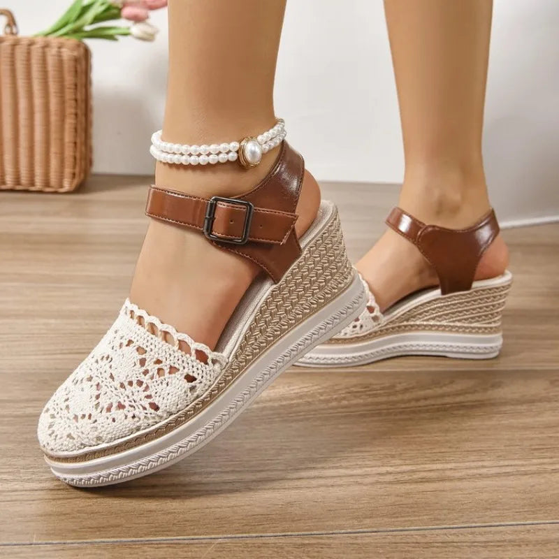 Women Sandals 2025 Summer New Fashion Canvas Wedge Sandals Casual Espadrilles Fashion Platform Woman Sandals Zapatos De Mujer