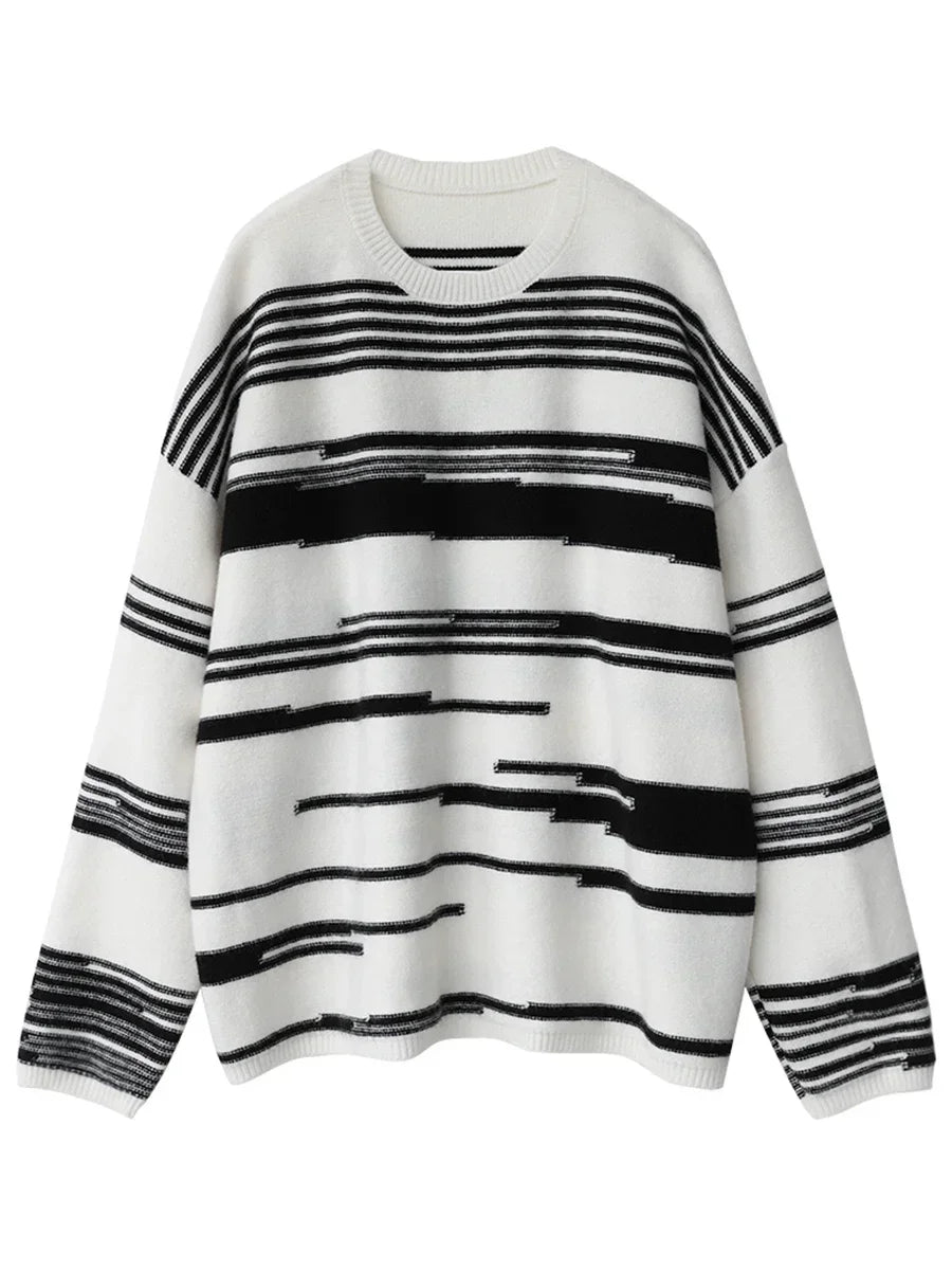 CHIC VEN Women Sweaters Streetwear Casual Loose Pullover Stripe Girl Jumpers Thick Warm Female Tops Autumn Winter 2025 Plus