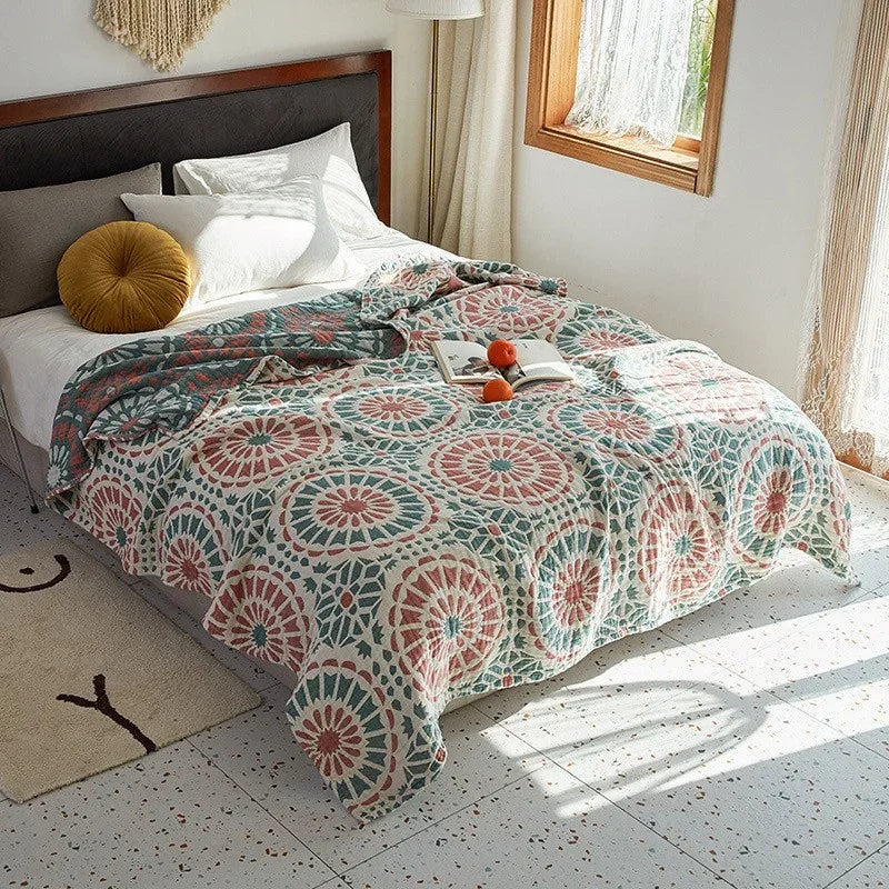 100% Cotton Muslin Bed Cover Breathable Muslin Bedspread Home Textile Adult Kids Jaccquard Sofa Bed Throw Blankets Bedsheet